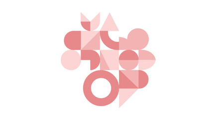 Geometric assemblage in coral hues evokes contemporary abstract illustration