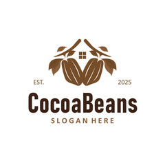 simple concept of cocoa bean logo, old vintage design and symbol of plantation plant and beverage template, illustration of brand product symbol and poster template