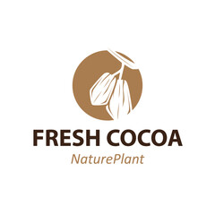 simple concept of cocoa bean logo, old vintage design and symbol of plantation plant and beverage template, illustration of brand product symbol and poster template