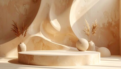 Organic clay mockup scene with smooth curves and soft lighting. Great for natural, handmade, or artisanal product branding visuals.