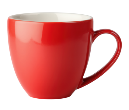 Bright red ceramic coffee cup isolated on transparent background