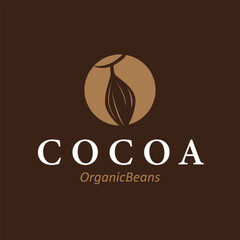 simple concept of cocoa bean logo, old vintage design and symbol of plantation plant and beverage template, illustration of brand product symbol and poster template