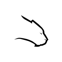 A sleek, minimalist black silhouette of a big cat's head in profile, possibly a panther or lioness. Abstract animal logo representing strength and grace.