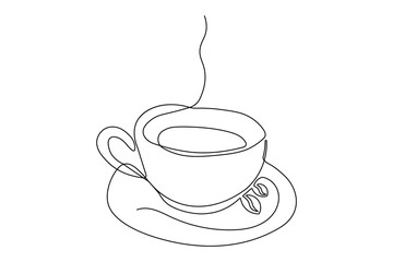 Simple coffee and cups one line drawing minimalist outline illustration