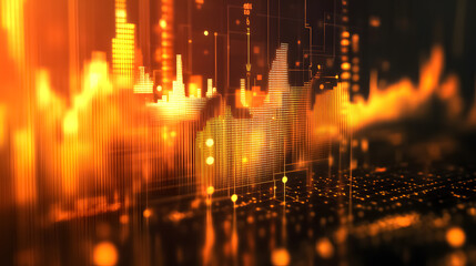A 3D business growth chart featuring global financial data on an abstract business-themed background.
