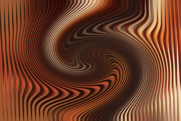 Elegant bronze swirl with wavy striped pattern and glowing light reflections background