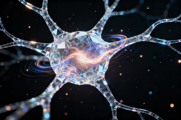 Neuron cell structure with glowing connections