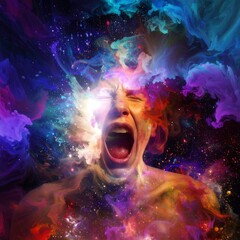 Screaming figure in swirling cosmic colors