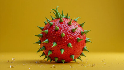 A vibrant, conceptual image of a spiky red sphere against a yellow backdrop.