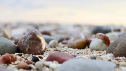 Close-up of Pebbles on a Beach A Natural Texture and Serene Scene