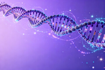 Double helix DNA strand with glowing elements