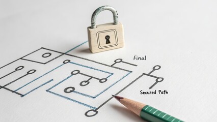 A padlock representing data security on a drawn digital circuit