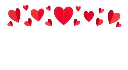 Red paper hearts isolated on transparent background. Valentine's day. 