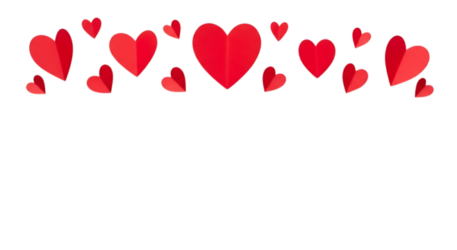 Red paper hearts isolated on transparent background. Valentine's day. 