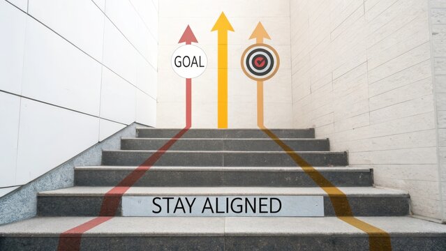 Arrows pointing upward from stairs to goal and staying aligned