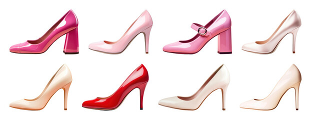 PNG Stylish pink and beige heels, element set on transparent background