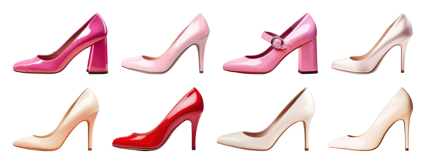 PNG Stylish pink and beige heels, element set on transparent background