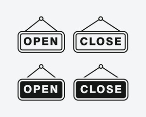 Set of open and close hanging sign boards on the door. sign for cafe, restaurant, bar or retail store