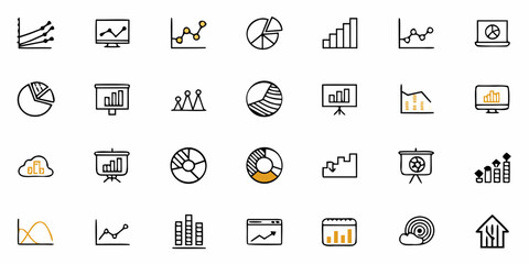Fototapeta premium Dynamic set of data visualization icons for professional business presentations, showcasing charts and graphs for digital marketing success and financial reporting