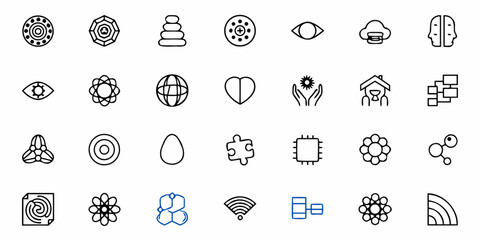 Modern icon set offering minimalist design elements suitable for websites, apps, and branding projects, encompassing technology, nature, health, and business solutions