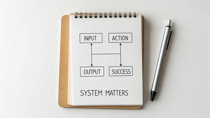 Notebook showing flowchart of input action output for a system