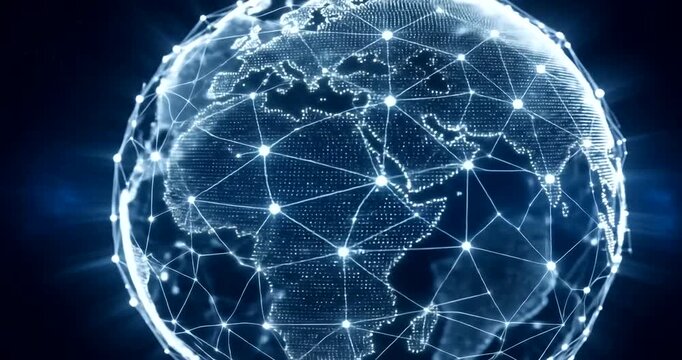 Digital globe with interconnected nodes representing global networking