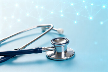 Stethoscope on blue background with network pattern