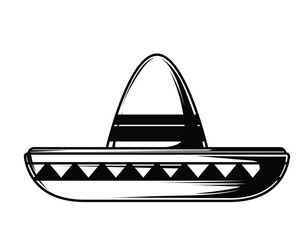 Mexican Sombrero Hat black shape icon silhouette vector flat illustration design on white background
