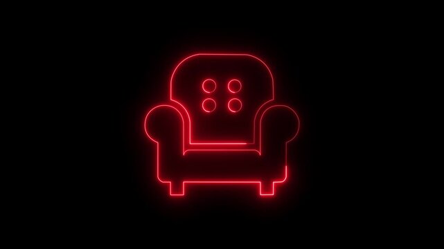 4k Glowing neon line Sofa icon isolated on black background. 4K Video motion graphic animation.  neon outline of a classic armchair on a black background abstract furniture design minimalist modern.