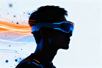 Person wearing futuristic virtual reality glasses