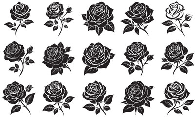 Floral Design Elements – Black Rose Silhouette Vector Collection