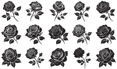 Floral Design Elements – Black Rose Silhouette Vector Collection