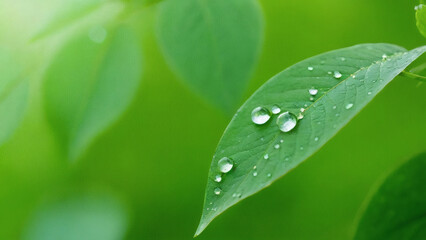 green leaf with water drops