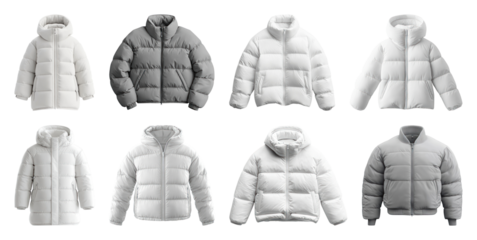 PNG Stylish winter puffer jackets collection, element set on transparent background