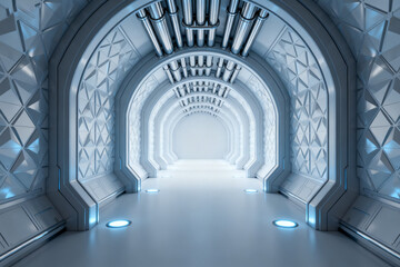 Futuristic corridor with geometric patterns