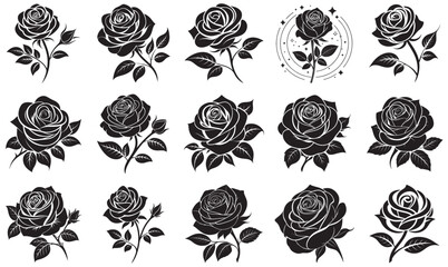 Floral Silhouette Vector Collection – Elegant Black Rose Designs