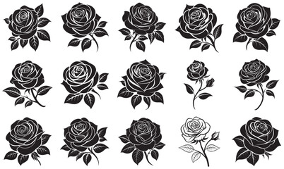 Floral Silhouette Vector Collection – Elegant Black Rose Designs