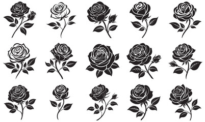 Rose Flower Silhouettes – Romantic Floral Vector Bundle