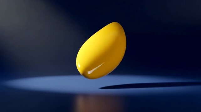 A glossy yellow object floating against a dark background with soft lighting