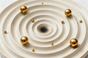 Spiral plate with golden spheres