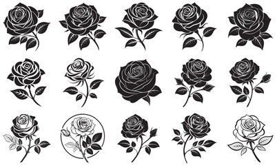 Roses Vector Set – Black Floral Silhouette Illustrations