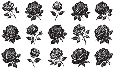 Roses Vector Set – Black Floral Silhouette Illustrations