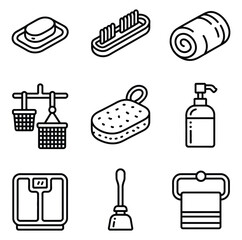 Bathroom hygiene and cleaning icons soap toothbrush holder