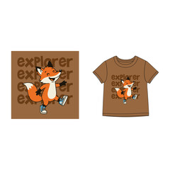 explorer fox t-shirt and apparel trendy kids boys design vector