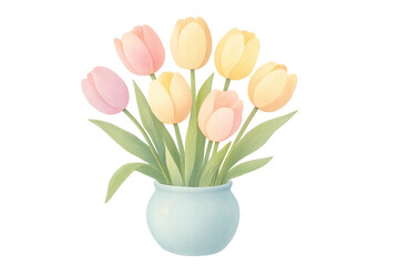 Watercolor tulip flower bouquet in vase illustration