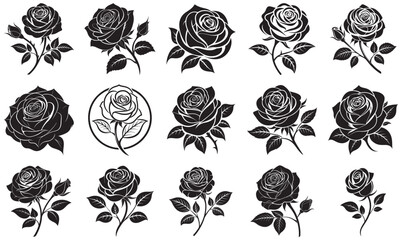 Vintage Black Rose Silhouettes – Botanical Vector Elements