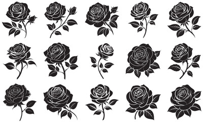 Vintage Black Rose Silhouettes – Botanical Vector Elements
