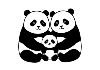 Obraz premium Family of pandas embracing their cub in a serene setting