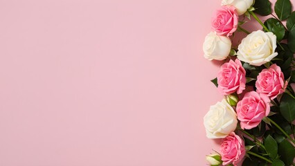 Vertical rose border on soft pink background