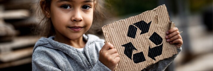 Girl holding recycling sign at climate rally – Eco education for children